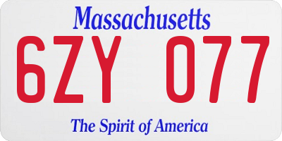MA license plate 6ZY077