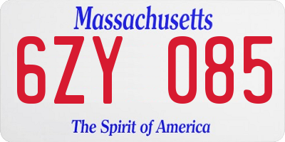 MA license plate 6ZY085