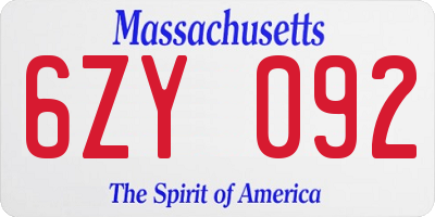 MA license plate 6ZY092