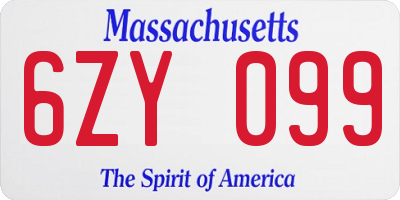 MA license plate 6ZY099