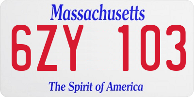 MA license plate 6ZY103