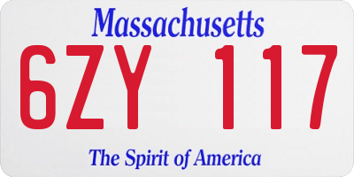 MA license plate 6ZY117