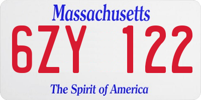 MA license plate 6ZY122