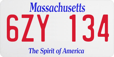 MA license plate 6ZY134