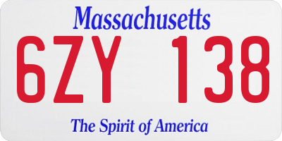 MA license plate 6ZY138