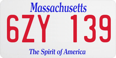 MA license plate 6ZY139