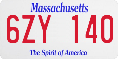 MA license plate 6ZY140