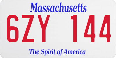 MA license plate 6ZY144