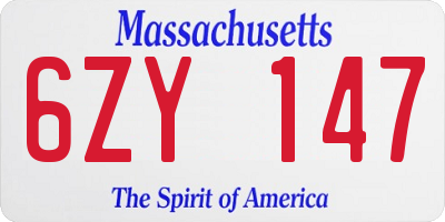 MA license plate 6ZY147