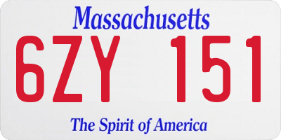 MA license plate 6ZY151