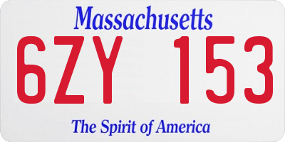 MA license plate 6ZY153