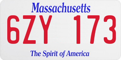 MA license plate 6ZY173