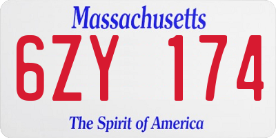 MA license plate 6ZY174