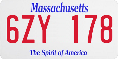 MA license plate 6ZY178