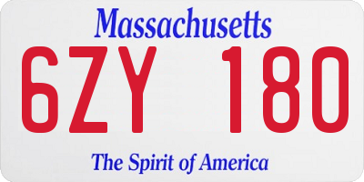 MA license plate 6ZY180