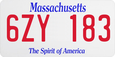 MA license plate 6ZY183