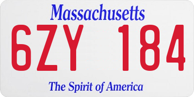 MA license plate 6ZY184