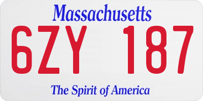MA license plate 6ZY187