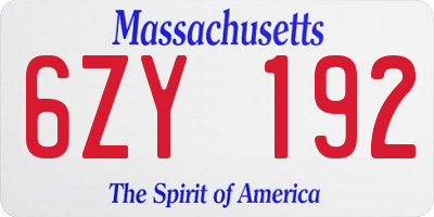 MA license plate 6ZY192