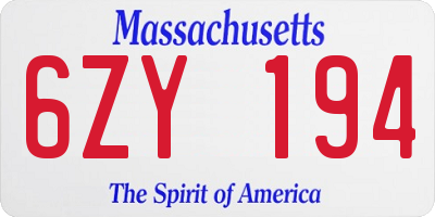 MA license plate 6ZY194