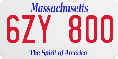 MA license plate 6ZY800