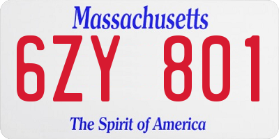 MA license plate 6ZY801