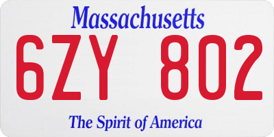 MA license plate 6ZY802