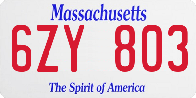 MA license plate 6ZY803
