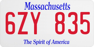MA license plate 6ZY835