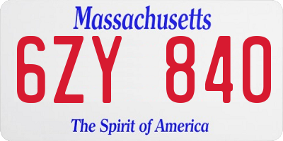 MA license plate 6ZY840