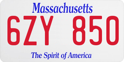 MA license plate 6ZY850