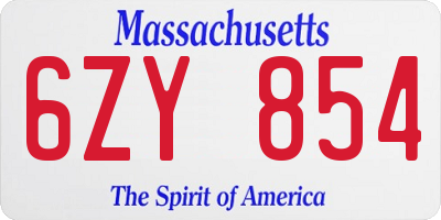 MA license plate 6ZY854