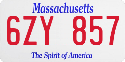 MA license plate 6ZY857