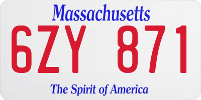 MA license plate 6ZY871