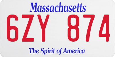 MA license plate 6ZY874