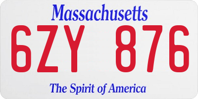 MA license plate 6ZY876