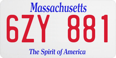 MA license plate 6ZY881