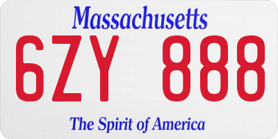 MA license plate 6ZY888