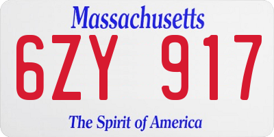 MA license plate 6ZY917