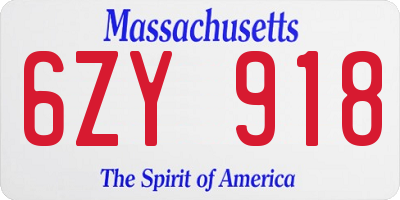 MA license plate 6ZY918