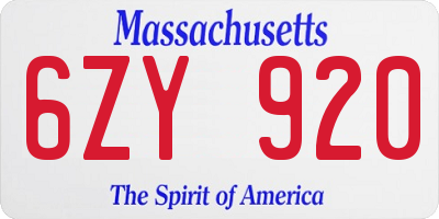MA license plate 6ZY920