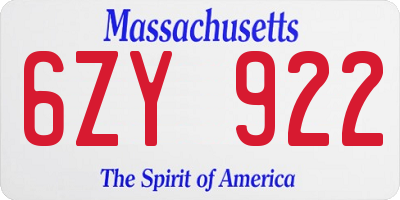 MA license plate 6ZY922