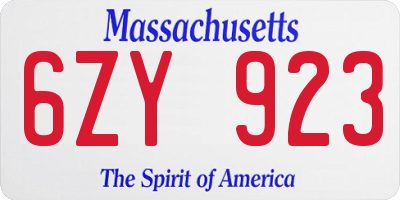 MA license plate 6ZY923