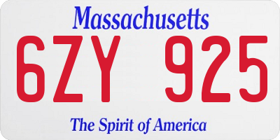 MA license plate 6ZY925