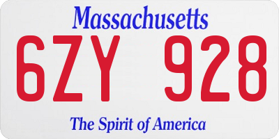 MA license plate 6ZY928