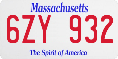 MA license plate 6ZY932