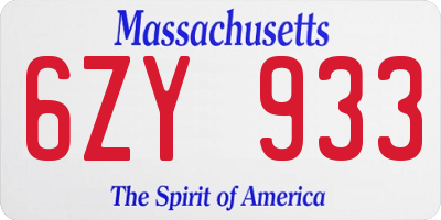 MA license plate 6ZY933