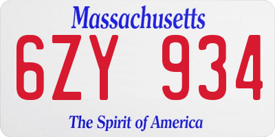 MA license plate 6ZY934