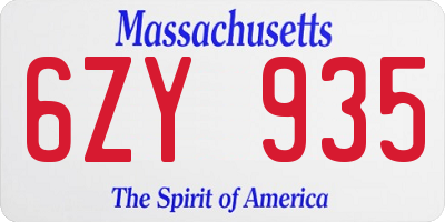 MA license plate 6ZY935