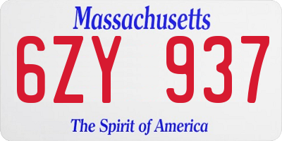 MA license plate 6ZY937